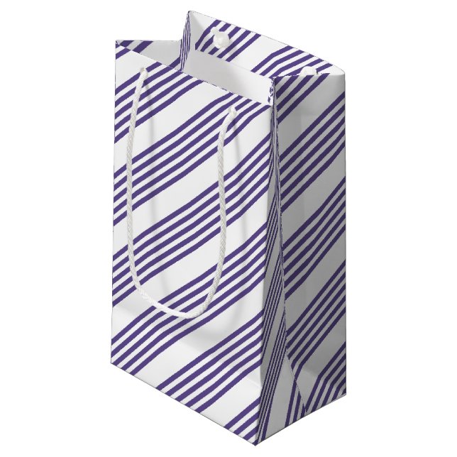 Ultra violet and white five stripe pattern small gift bag (Front Angled)