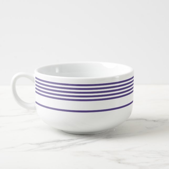 Ultra violet and white five stripe pattern soup mug (Right)