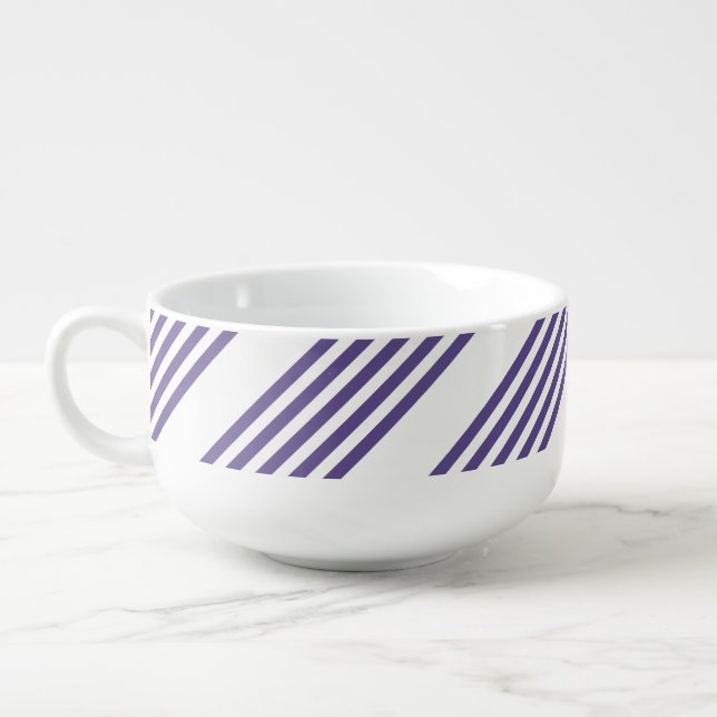Ultra violet and white five stripe pattern soup mug (Right)
