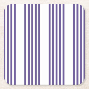 Ultra violet and white five stripe pattern square paper coaster