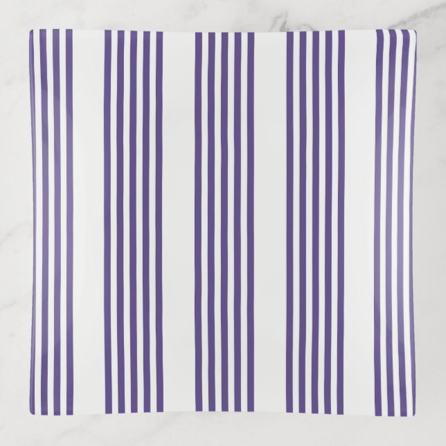 Ultra violet and white five stripe pattern trinket tray (Front)