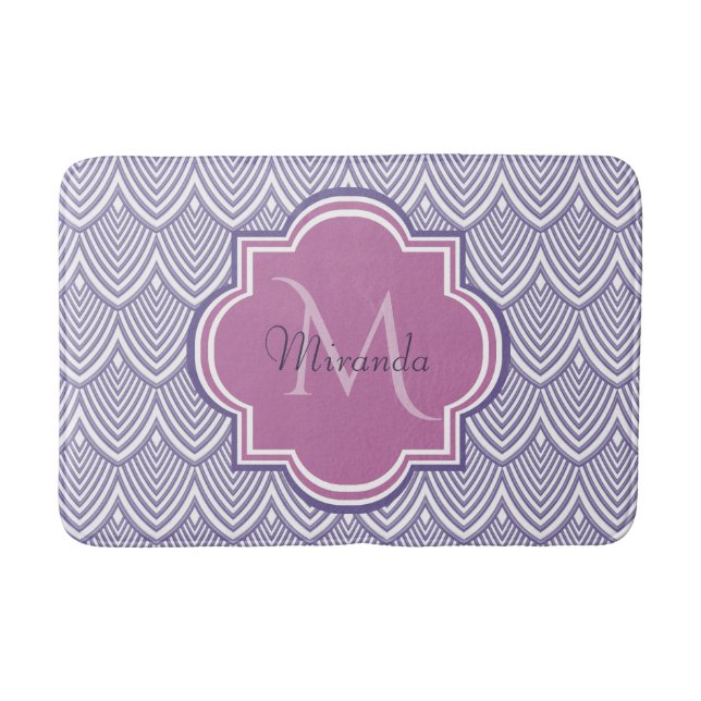 Ultra Violet Arched Scallops Orchid Monogram Name Bath Mat (Front)