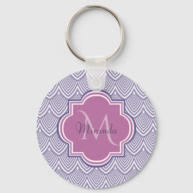 Ultra Violet Arched Scallops Orchid Monogram Name Keychain (Front)