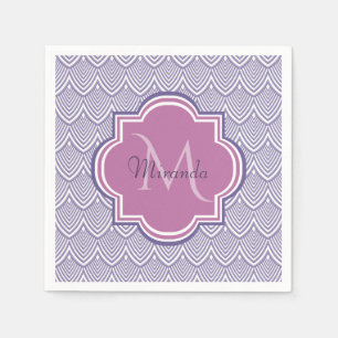 Ultra Violet Arched Scallops Orchid Monogram Name Paper Napkins