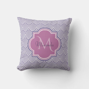 Ultra Violet Arched Scallops Orchid Monogram Name Throw Pillow