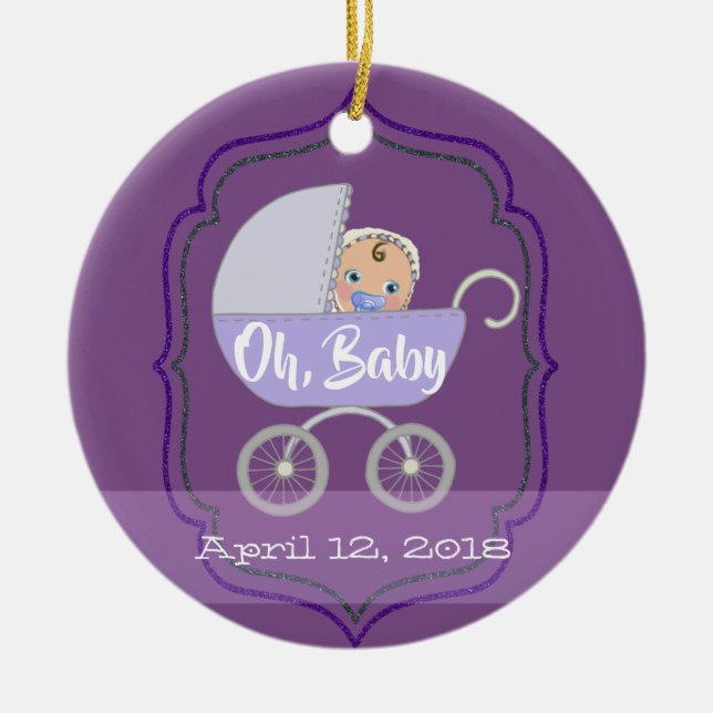 Ultra Violet Baby Birth Stats Ceramic Ornament (Front)