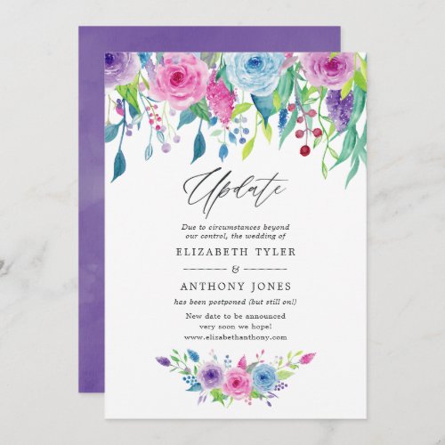 Ultra Violet color combo Floral Wedding Update Invitation