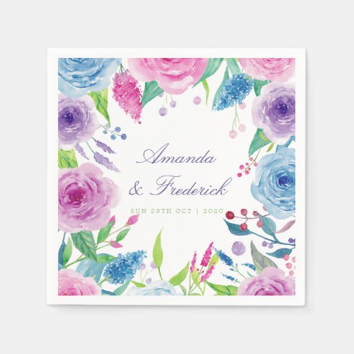 Ultra Violet Color Combo Watercolor Floral Wedding Napkins