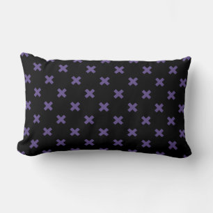 Ultra violet cross stitches on black lumbar pillow