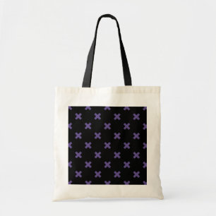 Ultra violet cross stitches on black tote bag