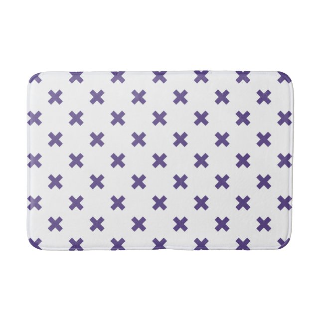 Ultra violet cross stitches on white bath mat (Front)