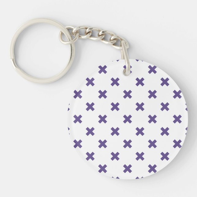 Ultra violet cross stitches on white keychain (Front)