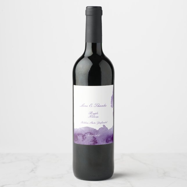Ultra Violet Elegant Watercolor Wedding Wine Label (Front)