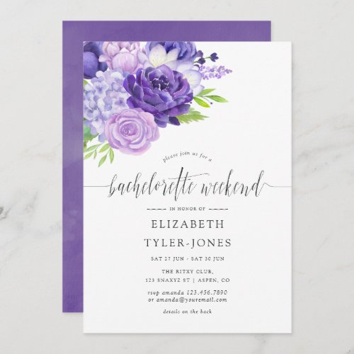 Ultra Violet Floral Bachelorette Weekend Itinerary Invitation