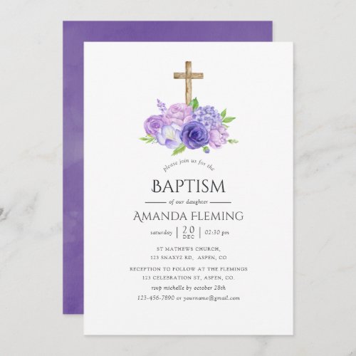Ultra Violet Floral Baptism or Christening Invitation
