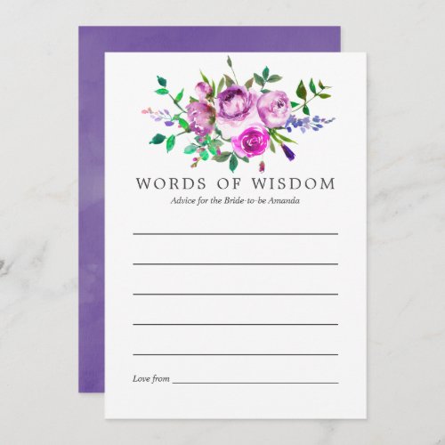 Ultra Violet Floral Bridal Shower Advice for Bride Invitation