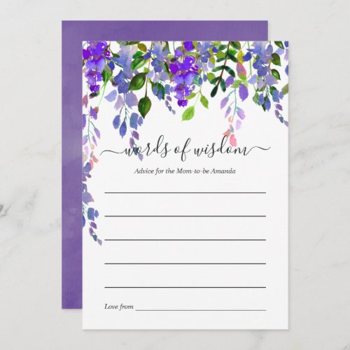 Ultra Violet Floral Bridal Shower Advice Invitation