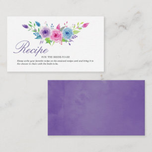 Ultra Violet Floral Bridal Shower Recipe Insert No Note Card