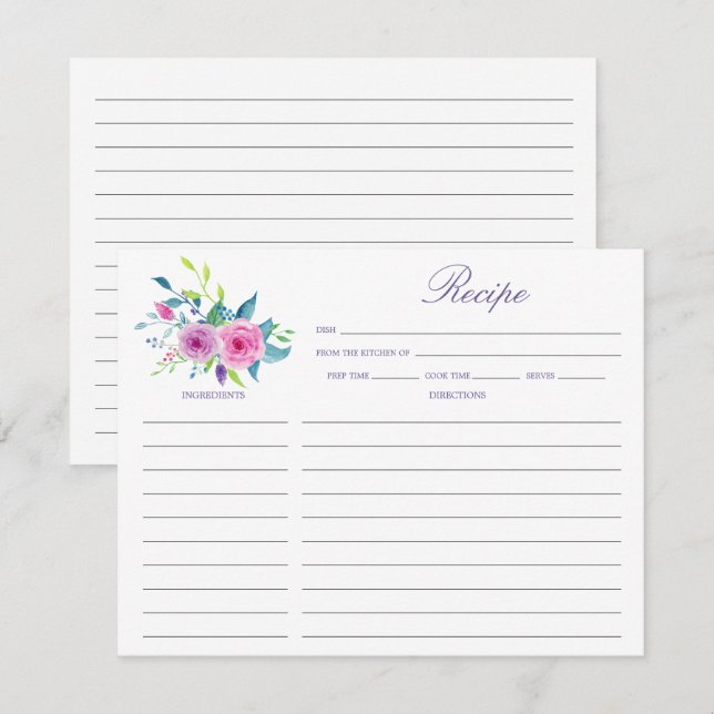 Ultra Violet Floral Bridal Shower Recipe Note Card (Front/Back)