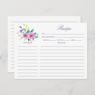 Ultra Violet Floral Bridal Shower Recipe Note Card