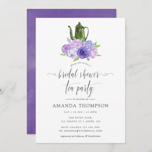 Ultra Violet Floral Bridal Shower Tea Party Invitation