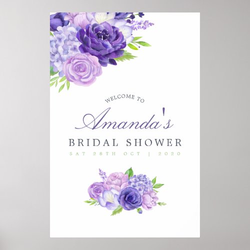 Ultra Violet Floral Bridal Shower Welcome Poster