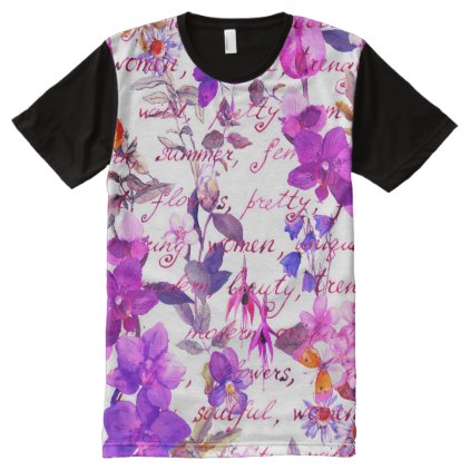 Ultra violet,floral,hand written text, water color All-Over-Print shirt