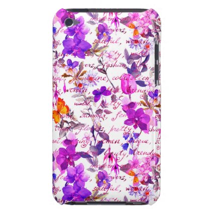 Ultra violet,floral,hand written text, water color barely there iPod case