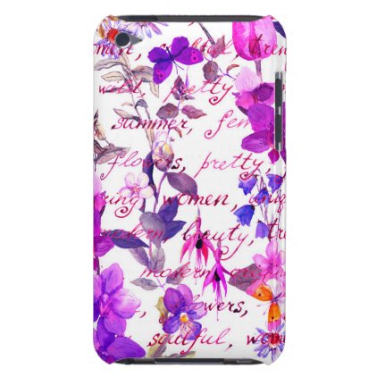 Ultra violet,floral,hand written text, water color barely there iPod case