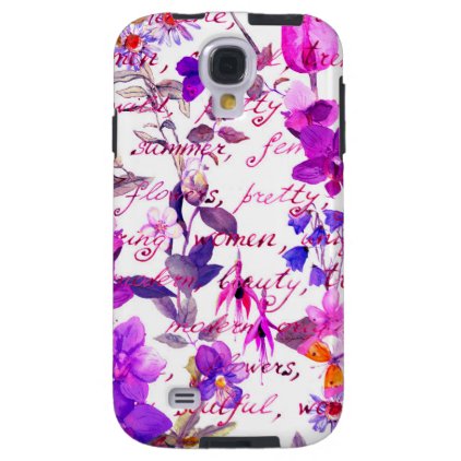 Ultra violet,floral,hand written text, water color galaxy s4 case