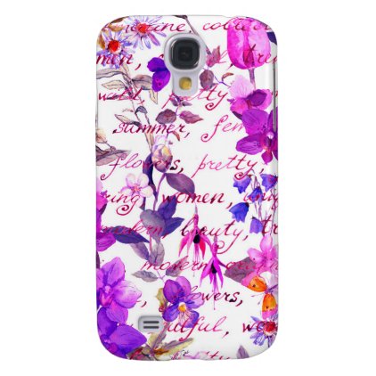Ultra violet,floral,hand written text, water color galaxy s4 case