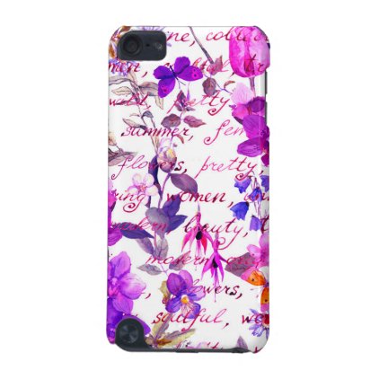 Ultra violet,floral,hand written text, water color iPod touch (5th generation) case