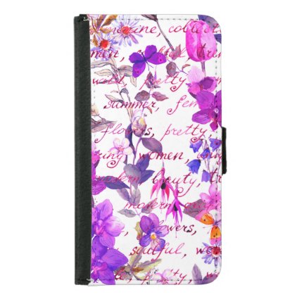 Ultra violet,floral,hand written text, water color samsung galaxy s5 wallet case