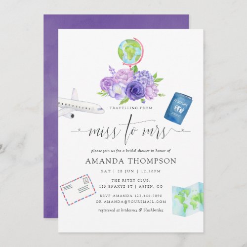 Ultra Violet Floral Miss To Mrs Bridal Shower Invitation
