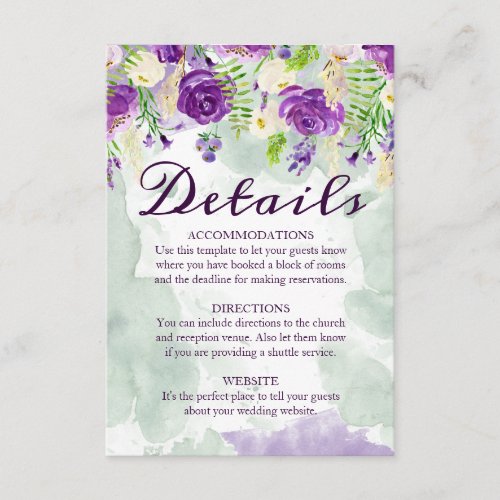 Ultra Violet Floral Wedding Details Card
