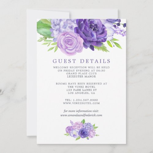 Ultra Violet Floral Wedding Guest Details Invitation