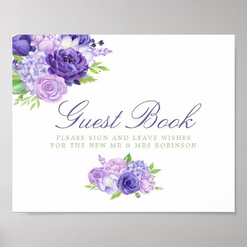 Ultra Violet Floral Wedding Guestbook Sign