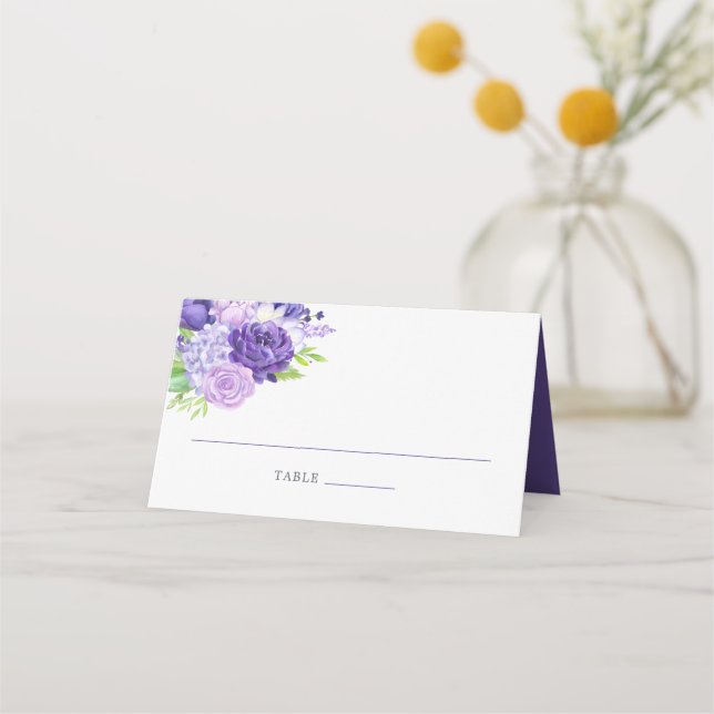 Ultra Violet Floral Wedding Table Number Place Card (Front)