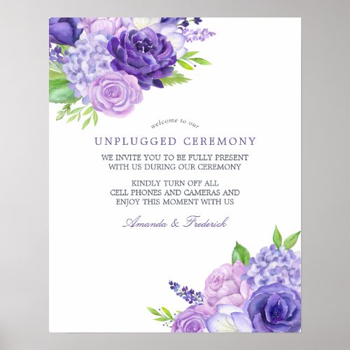 Ultra Violet Floral Wedding Unplugged Ceremony Poster