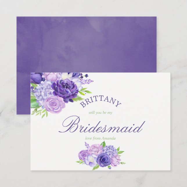 Ultra Violet Floral Will You Be My Bridesmaid Invitation (Front/Back)