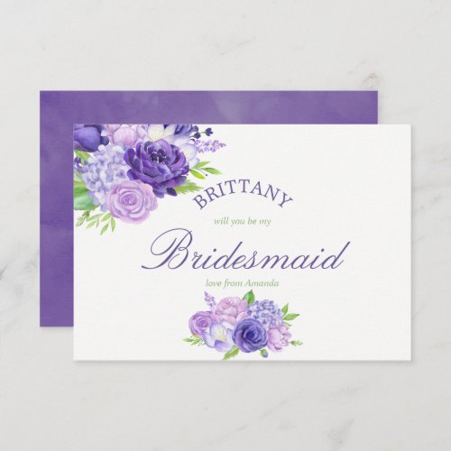 Ultra Violet Floral Will You Be My Bridesmaid Invitation