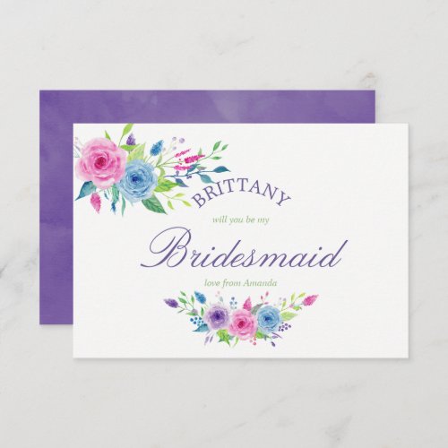 Ultra Violet Floral Will You Be My Bridesmaid Invitation