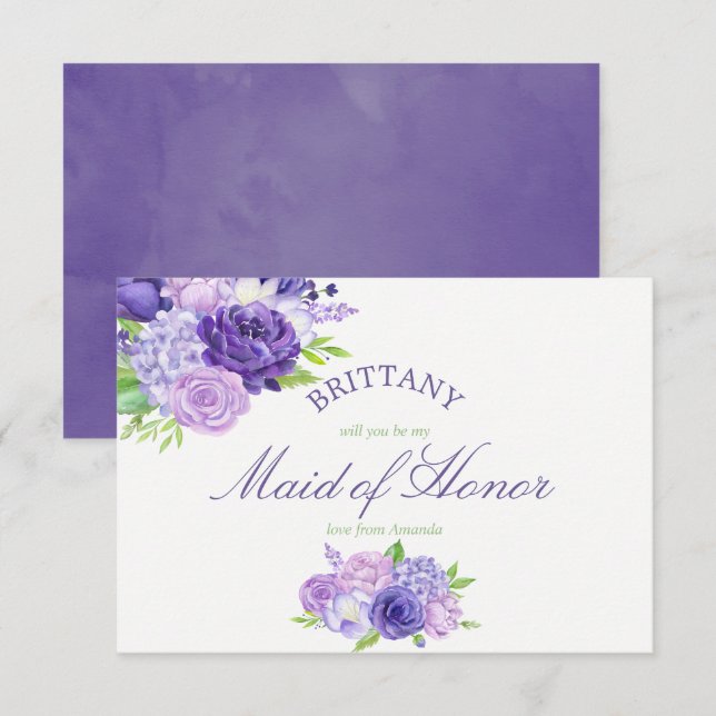 Ultra Violet Floral Will You Be My Maid of Honor Invitation (Front/Back)
