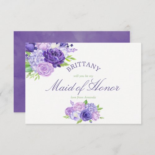 Ultra Violet Floral Will You Be My Maid of Honor Invitation