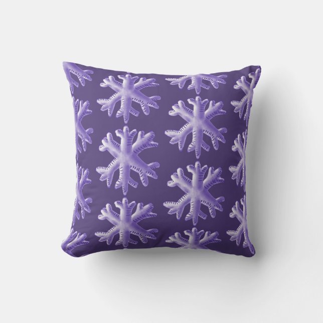 Ultra Violet Fluffy Snowflake Pattern Throw Pillow (Front)