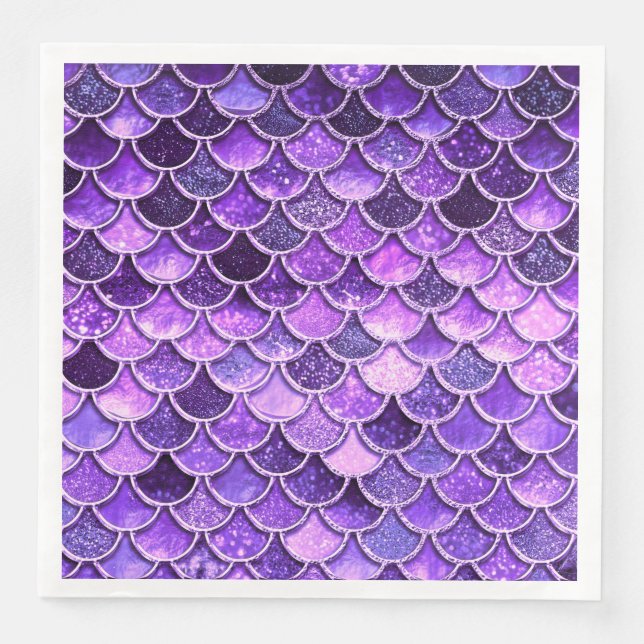 Ultra Violet Glitter Mermaid Scales Paper Dinner Napkins (Front)