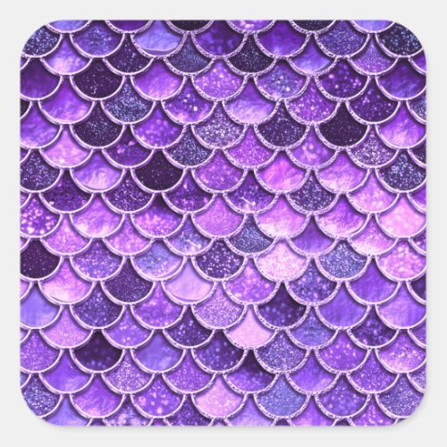 Ultra Violet Glitter Mermaid Scales Square Sticker