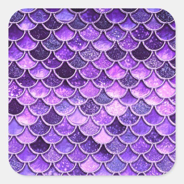 Ultra Violet Glitter Mermaid Scales Square Sticker (Front)