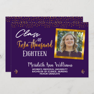 Ultra Violet Gold Confetti Photo Graduation Party Invitation