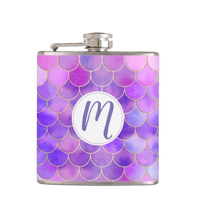 Ultra Violet & Gold Mermaid Scale Pattern Flask (Front)